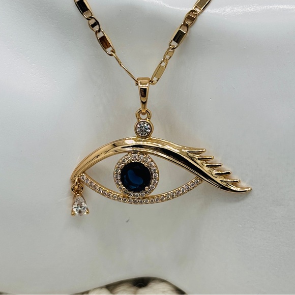 Navy blue eye necklace 18k laminated gold - Picture 4 of 6